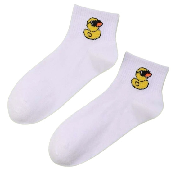 White Graphic Crew Socks Ducks with Sunglasses. - Picture 1 of 5